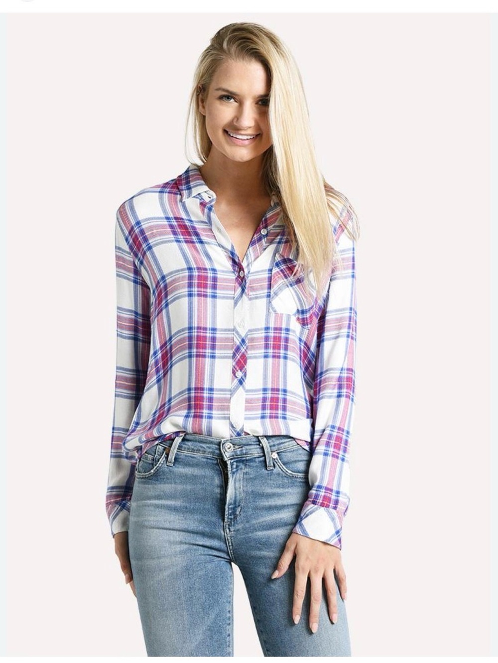 Lost+W from Nordstrom- Women's White Plaid Button-Up Shirt -